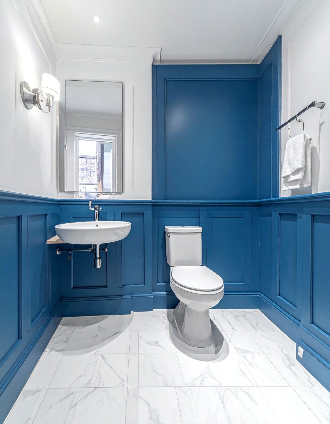 Blue wainscoting bathroom - 30 small powder room ideas