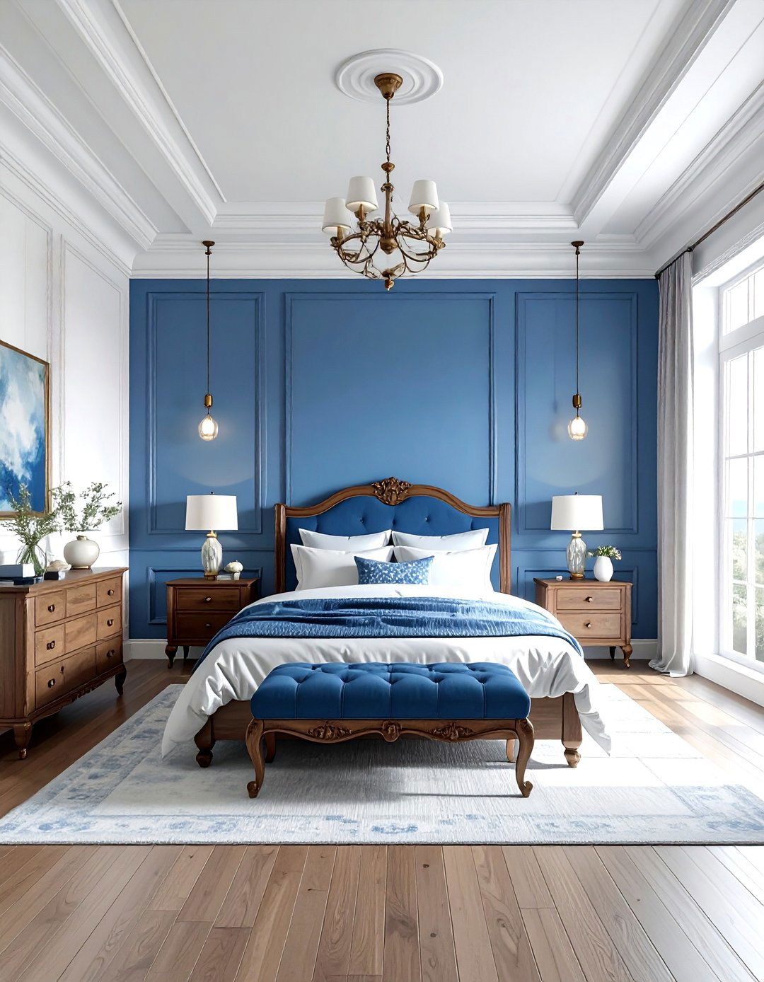 Blue wainscoting bedroom - 30 coastal blue bedroom ideas