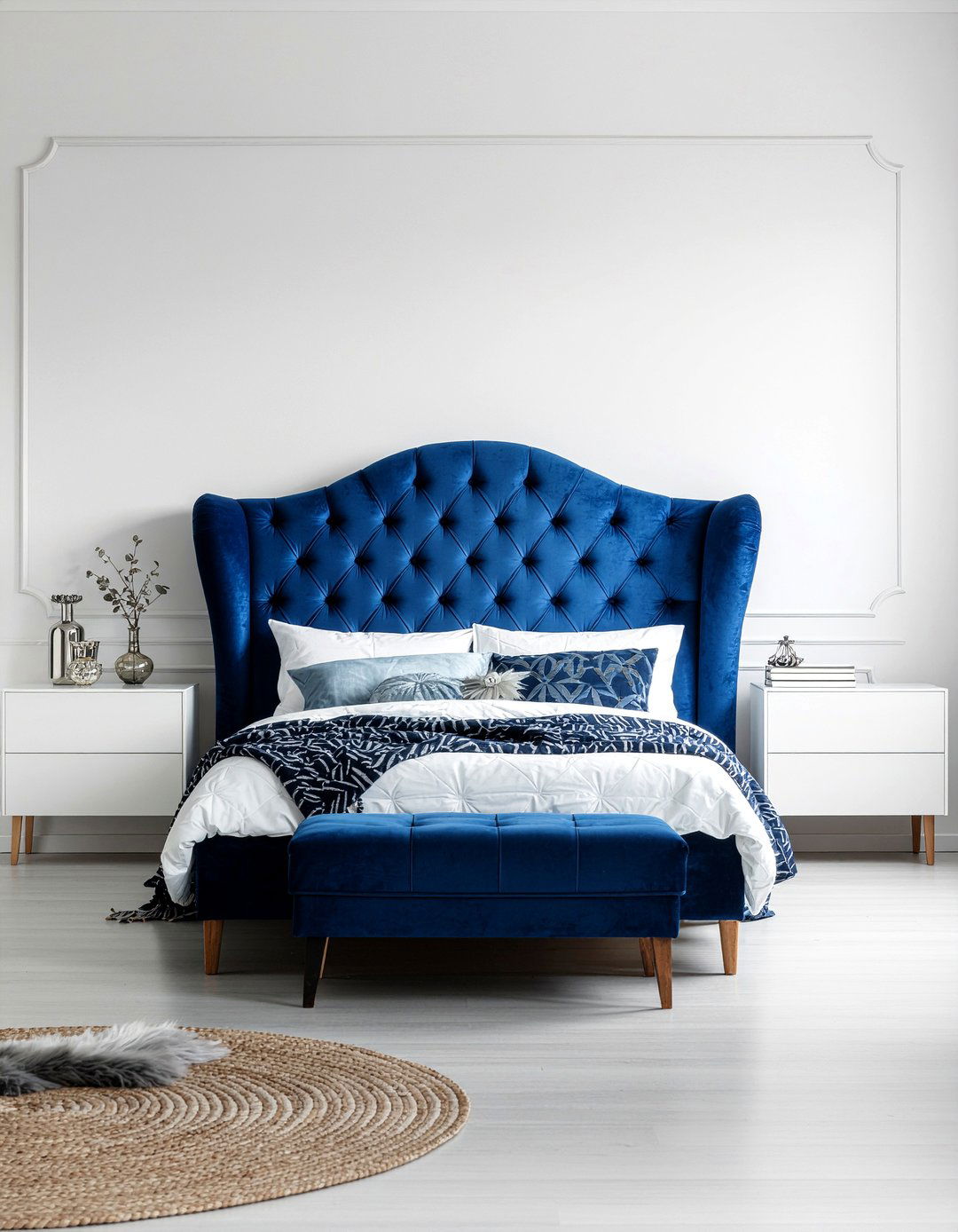 Blue wingback headboard - 30 bedroom wingback headboards