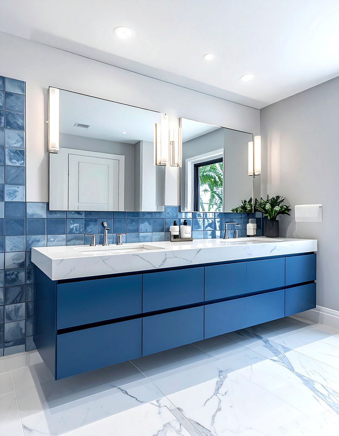 Blue zellige vanity backsplash - 30 zellige tile bathroom ideas