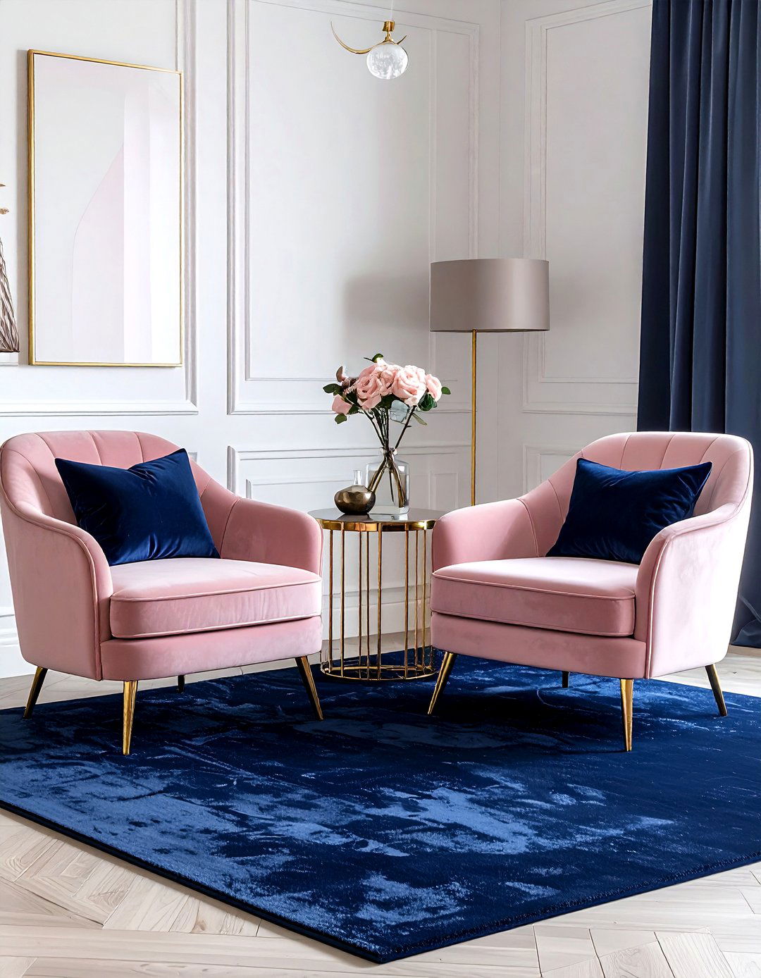 Blush And Navy Living Room - 30 blush living room ideas