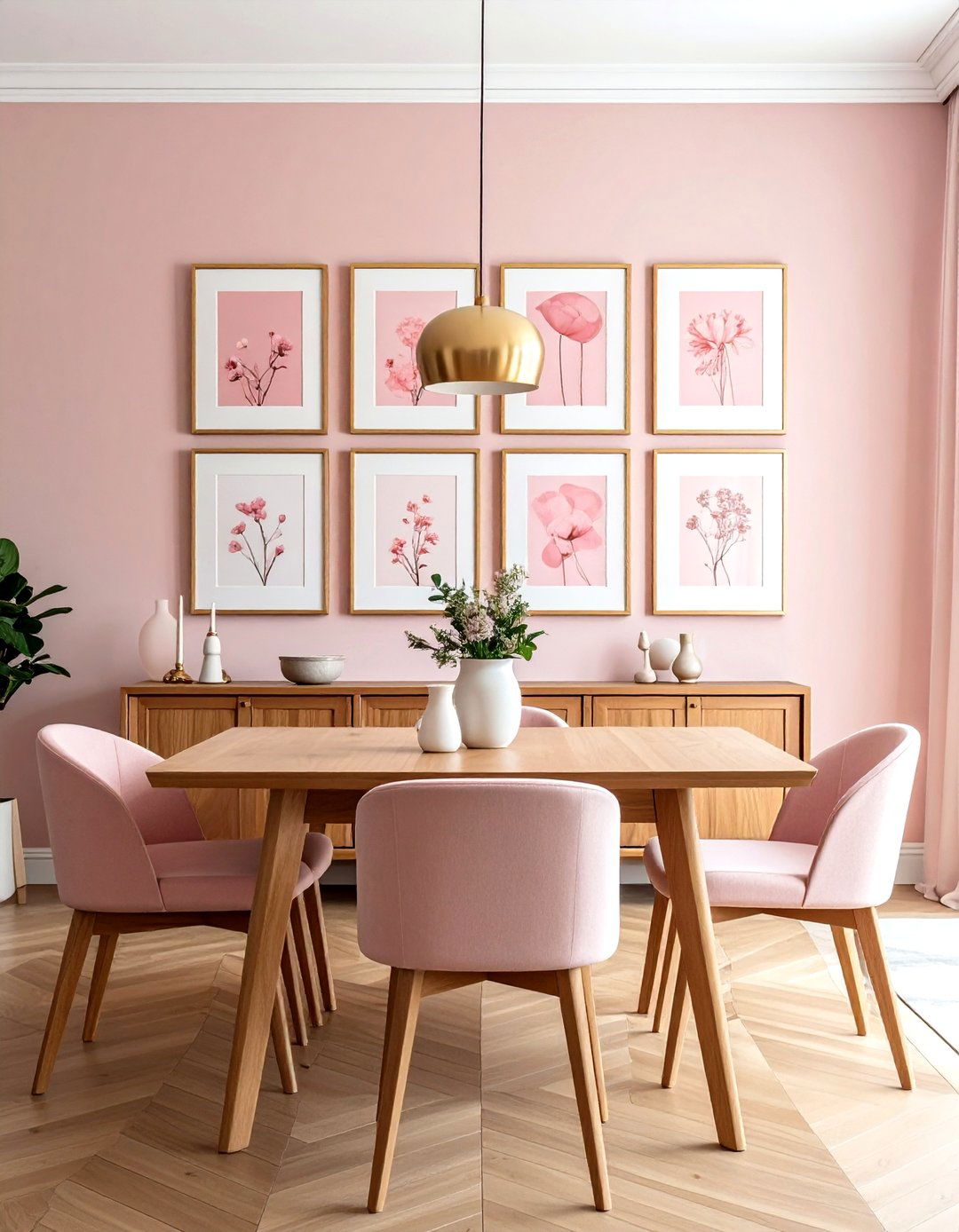 Blush Gallery Wall Dining Room - 30 blush dining room ideas