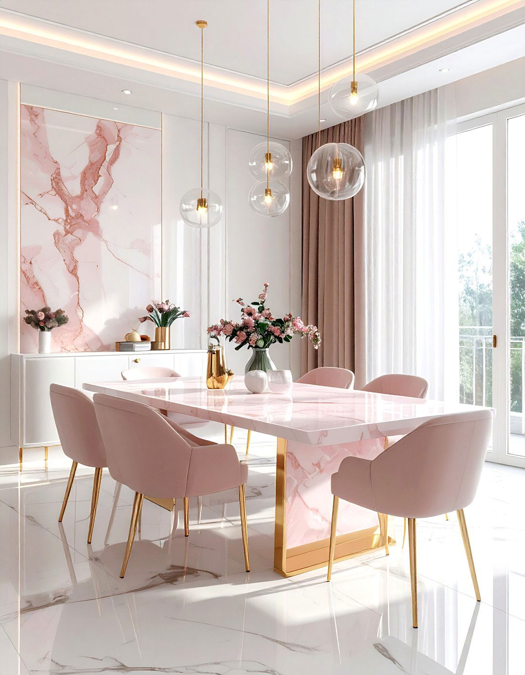 Blush Marble Dining Room - 30 blush dining room ideas