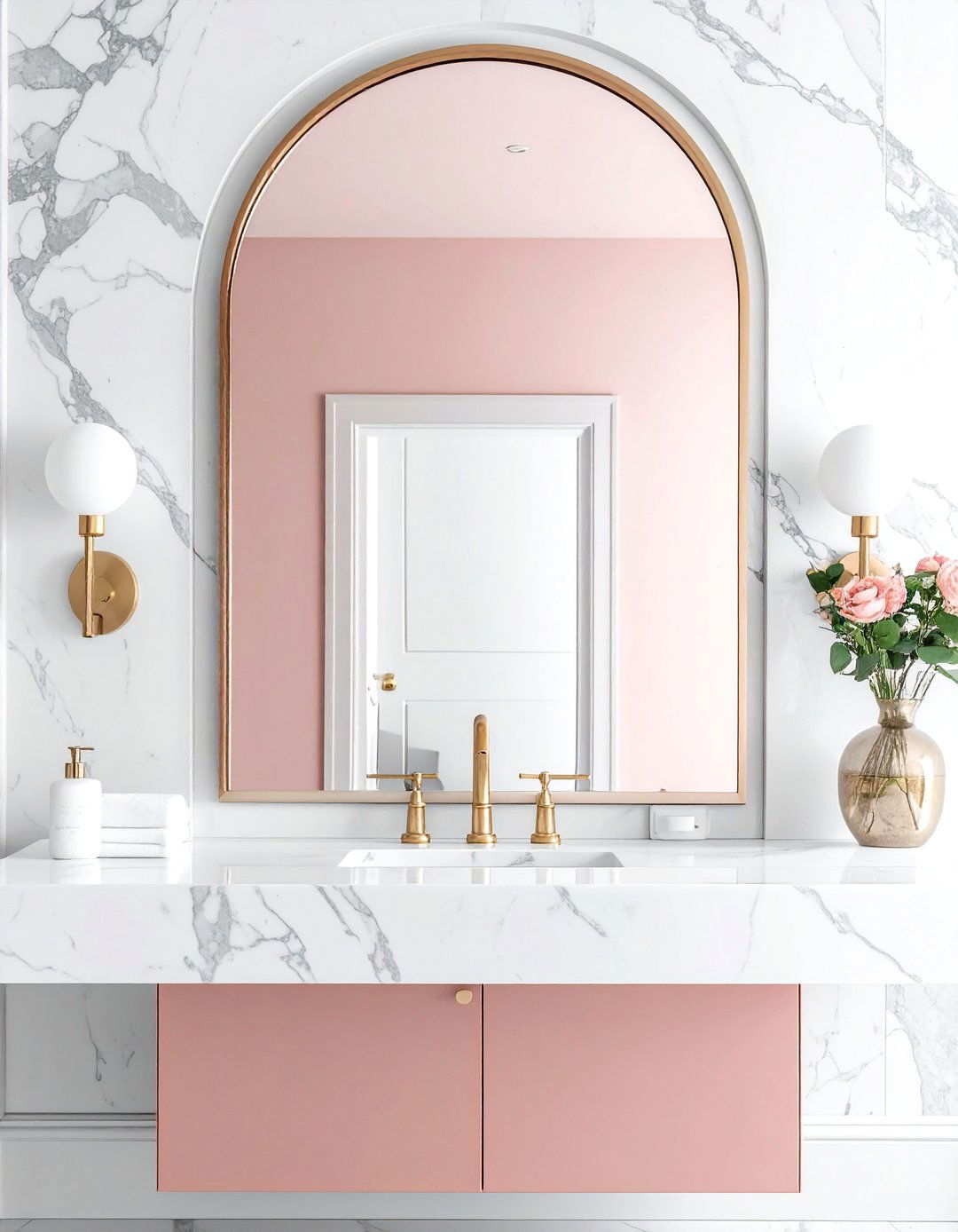 Blush Pink Arched Mirror - 30 blush pink bathroom ideas