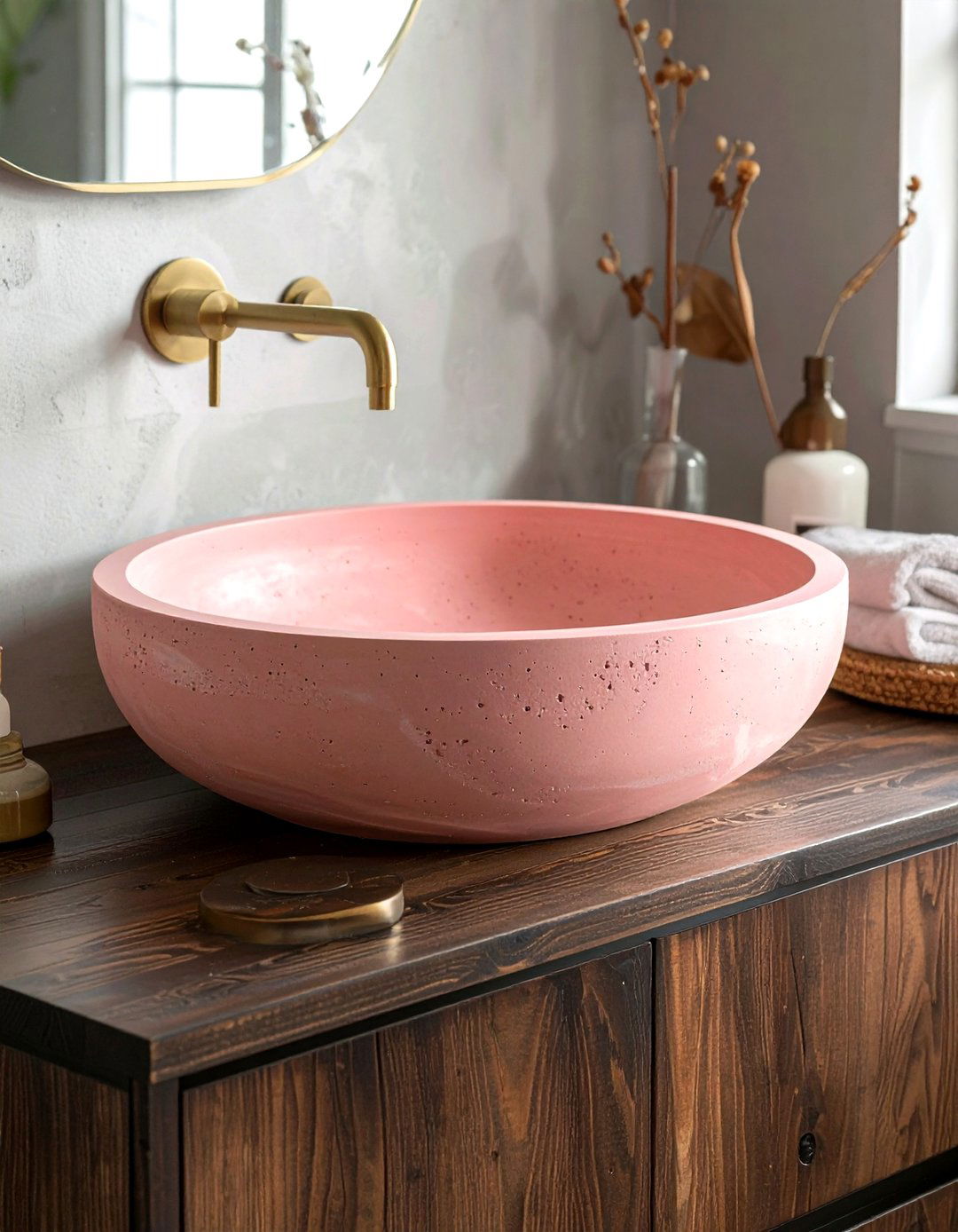 Blush Pink Concrete Sink - 30 blush pink bathroom ideas