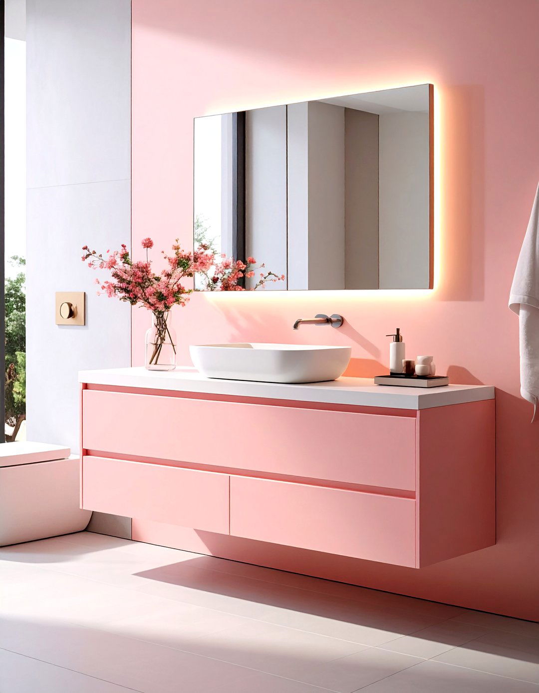 Blush Pink Floating Vanity - 30 blush pink bathroom ideas