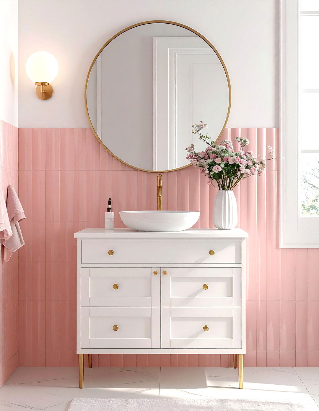 Blush Pink Fluted Tile - 30 ribbed tile bathroom ideas