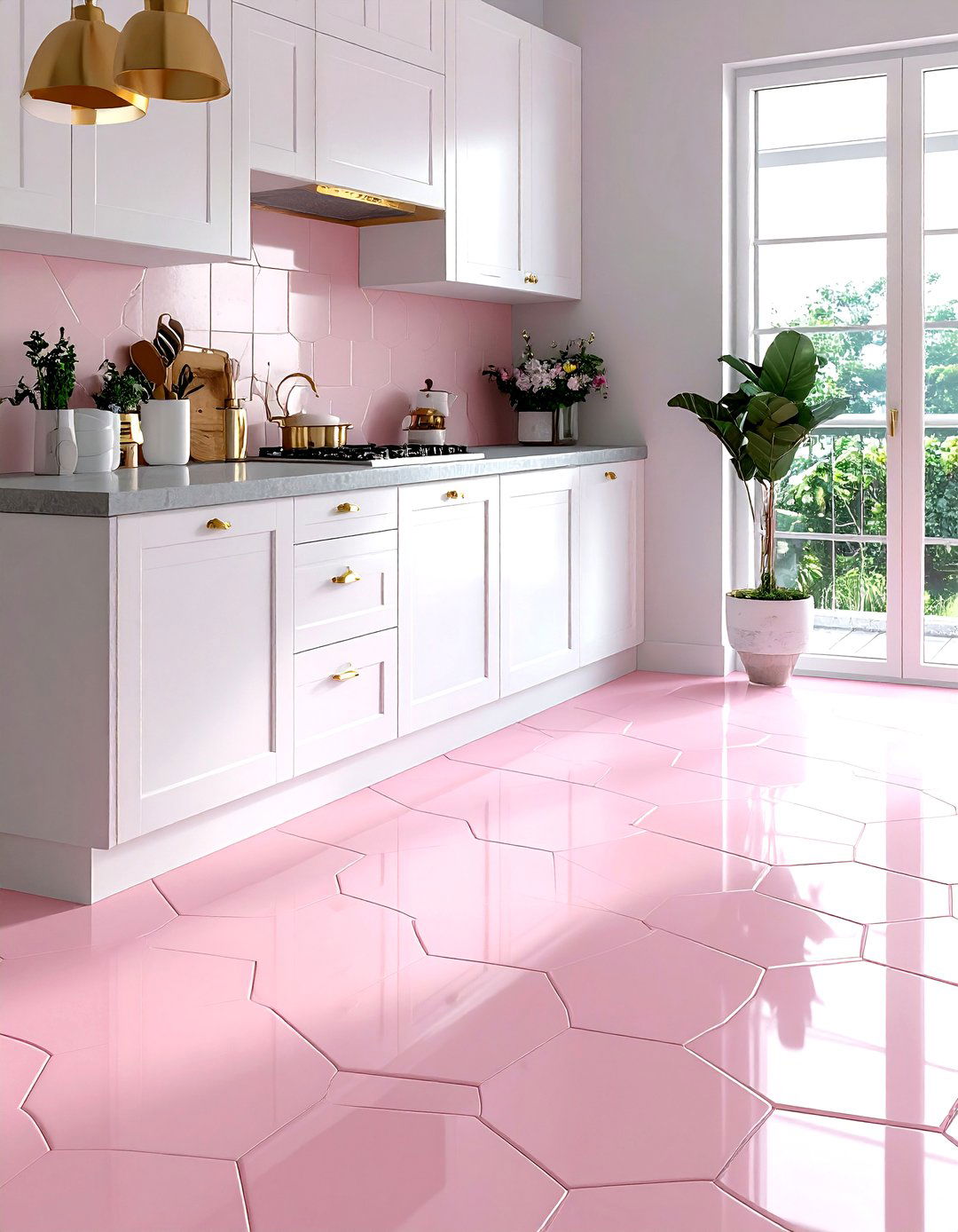 Blush Pink Hexagon Floor - 30 hexagon floor kitchen ideas