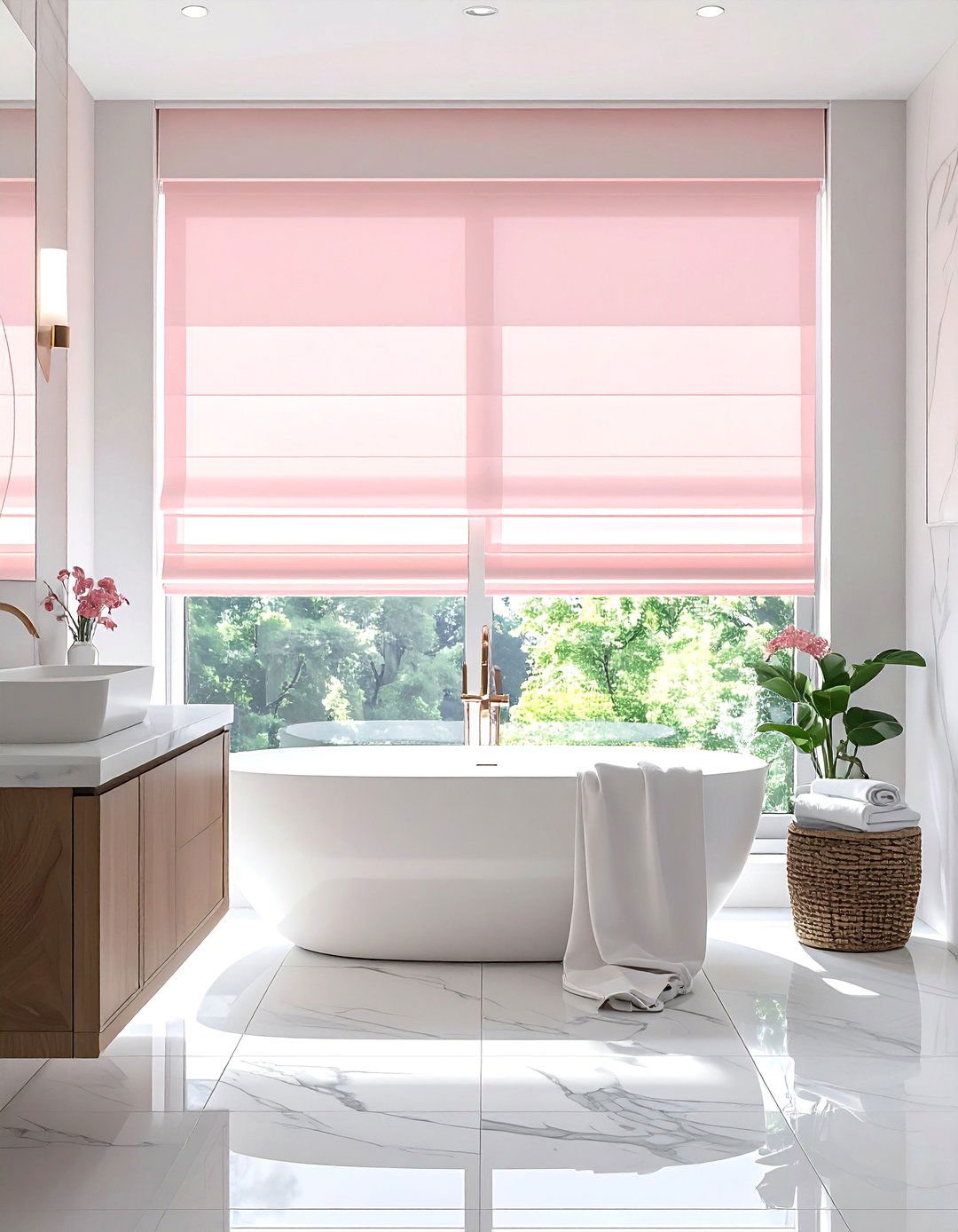 Blush Pink Roman Shades - 30 blush pink bathroom ideas