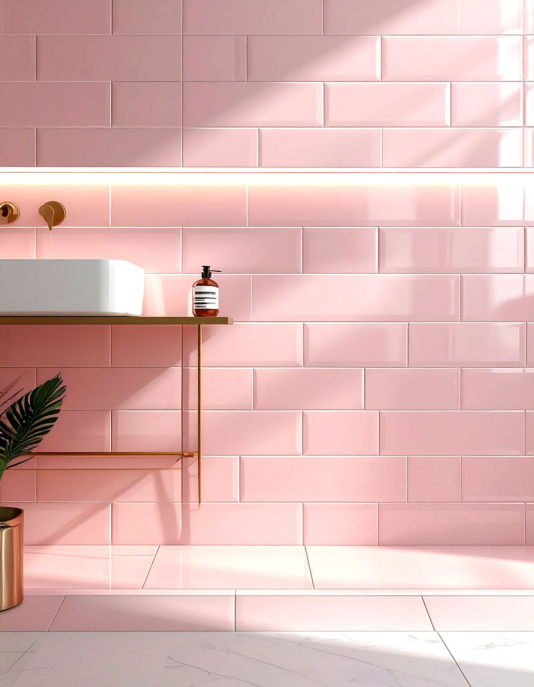 Blush Pink Subway Tile - 30 blush pink bathroom ideas