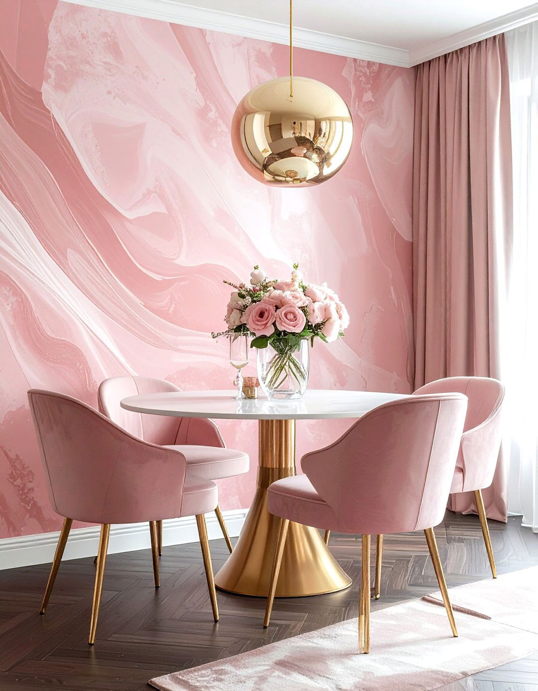 Blush Pink Textured Wallpaper - 30 subtle wallpaper dining room ideas