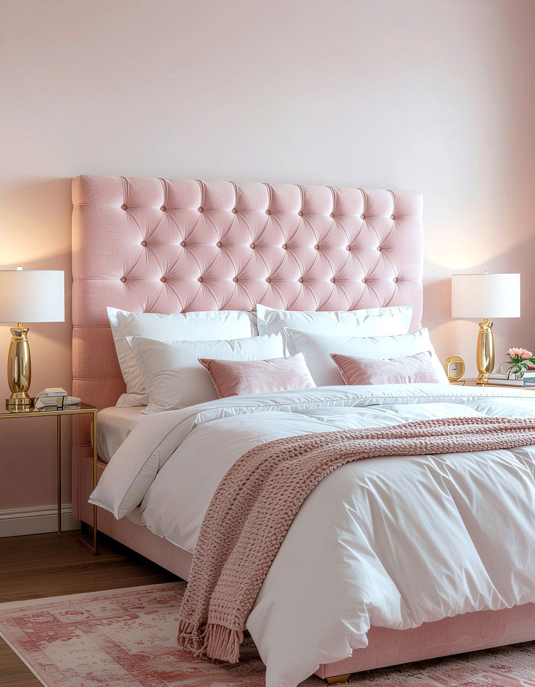 Blush Pink Tufted Headboard - 30 bedroom tufted headboards