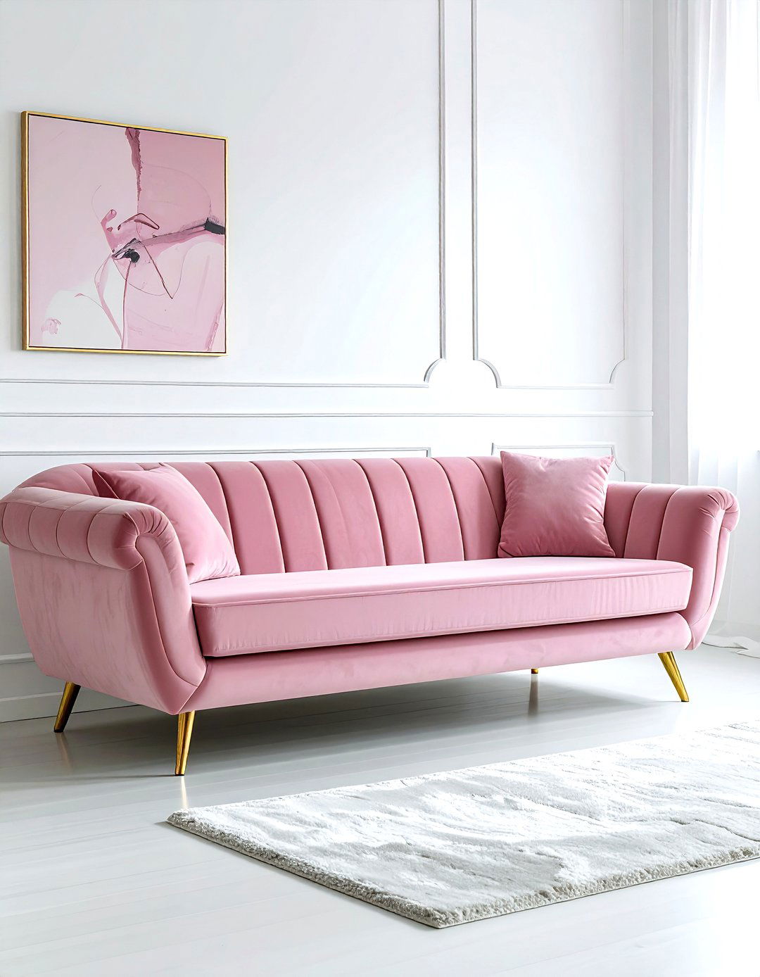 Blush Pink Velvet Sofa - 30 pink and white living room ideas
