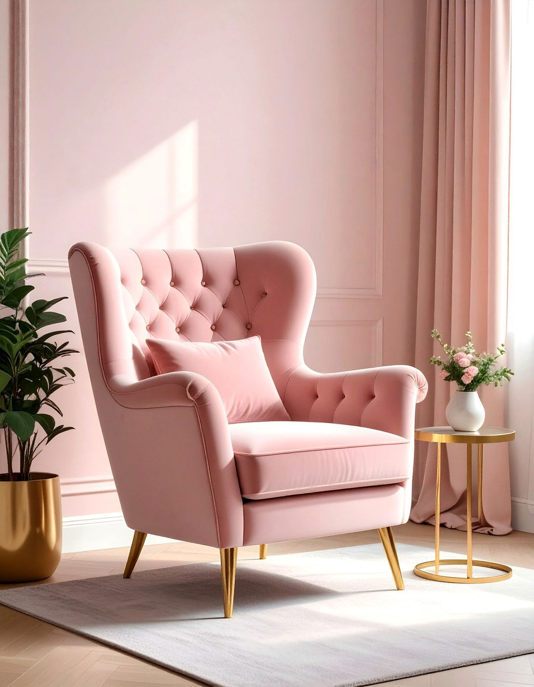 Blush Velvet Armchair - 30 blush living room ideas