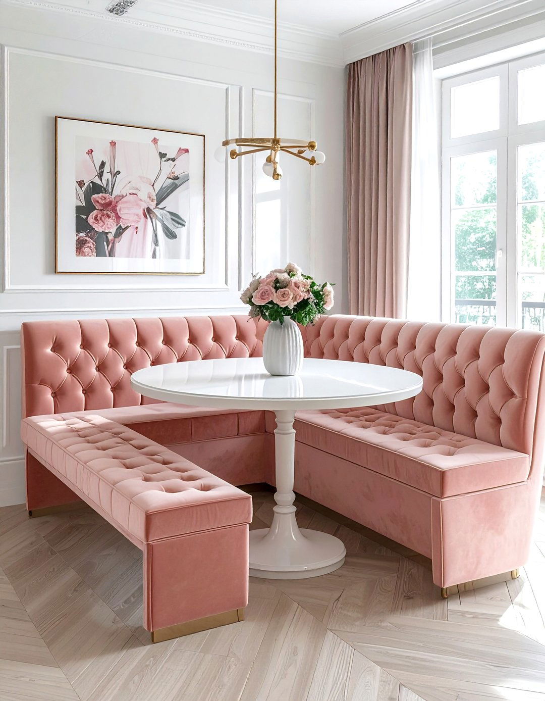 Blush Velvet Bench Dining Room - 30 blush dining room ideas