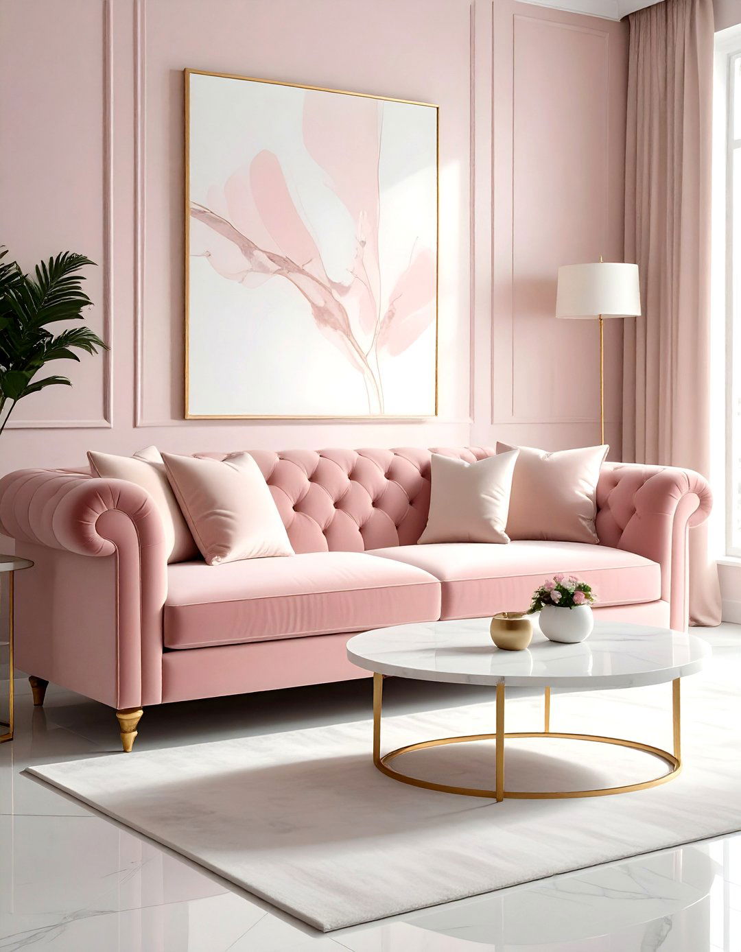 Blush Velvet Sofa - 30 blush living room ideas