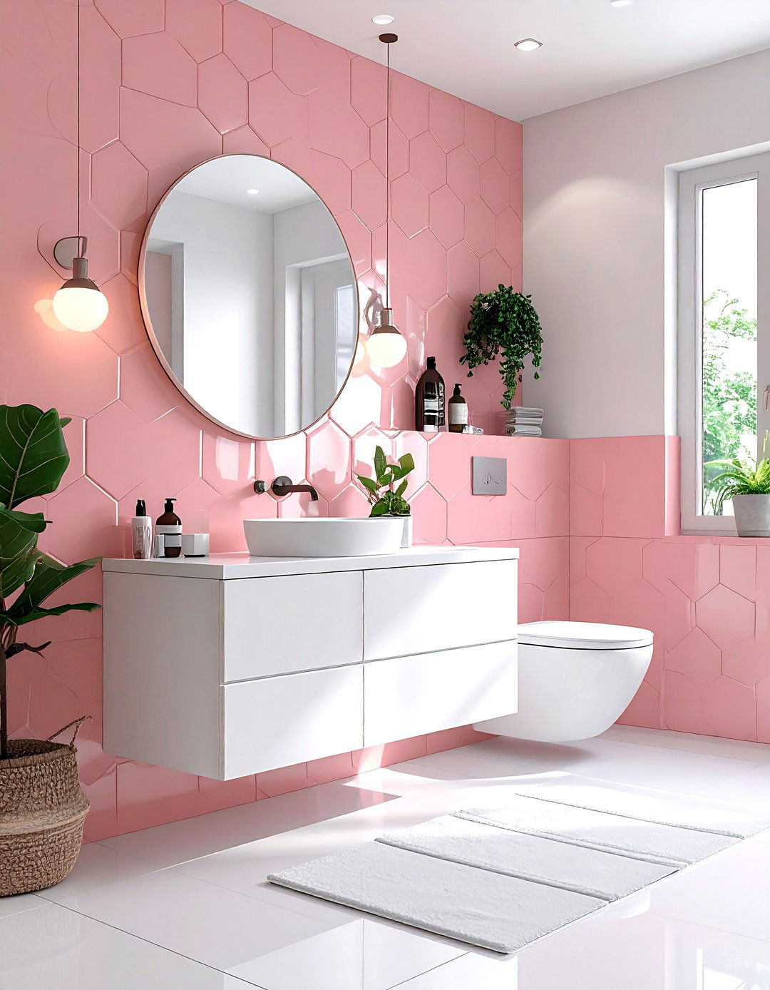 Blush accent wall bathroom - 30 blush bathroom ideas