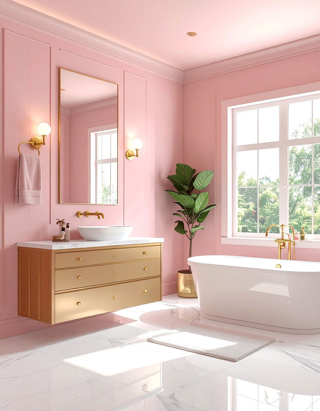 Blush and brass bathroom - 30 blush bathroom ideas