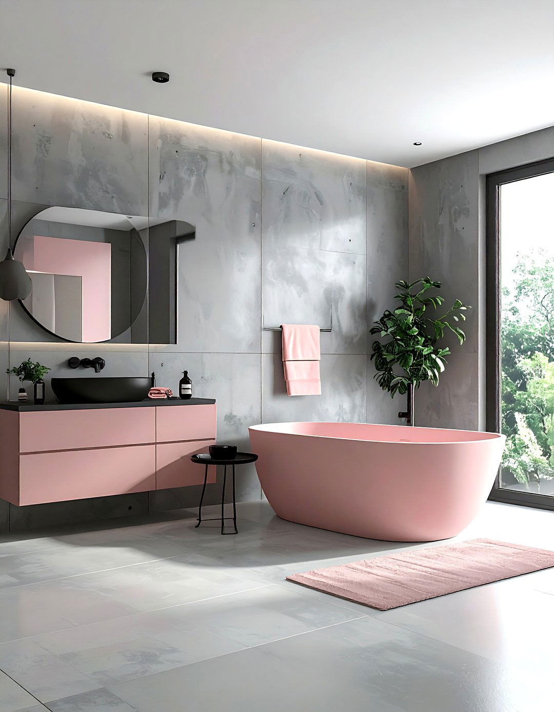 Blush and concrete bathroom - 30 blush bathroom ideas