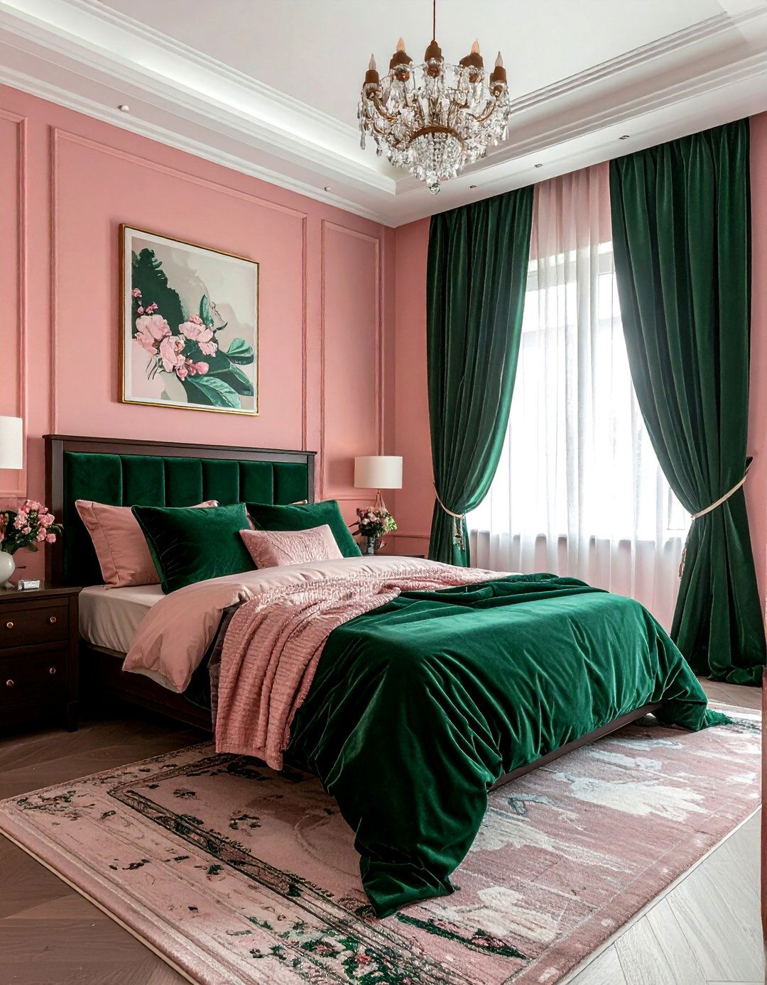 Blush and emerald green room - 30 blush bedroom ideas