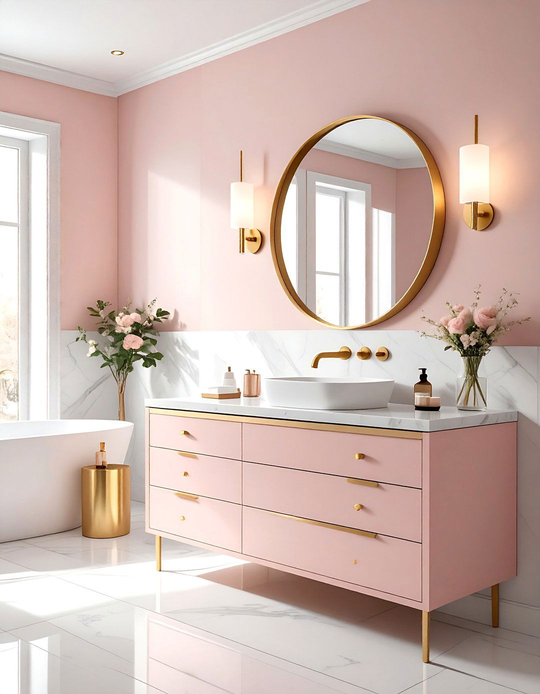 Blush and gold bathroom - 30 blush bathroom ideas