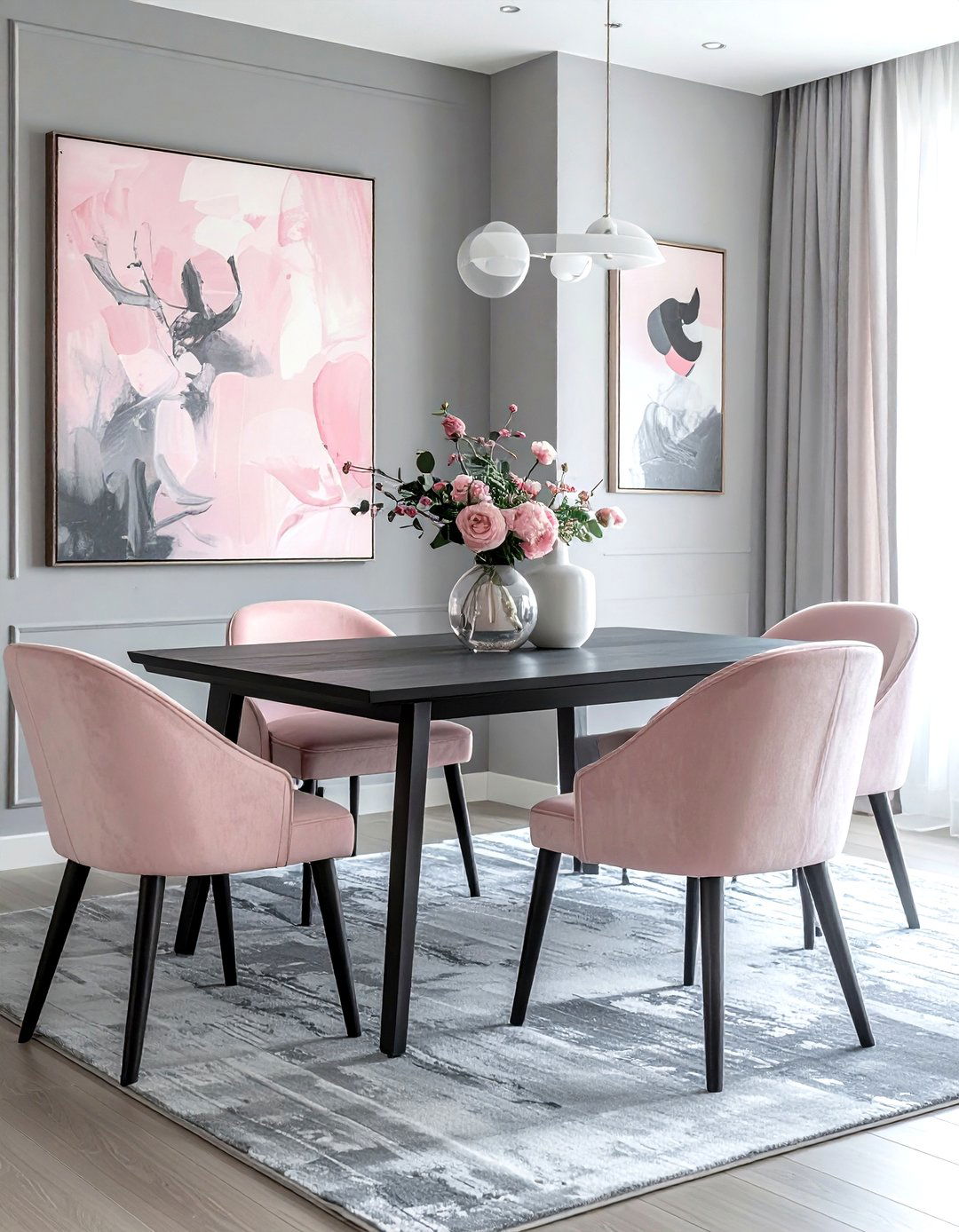 Blush and grey dining room - 30 pink dining room color schemes