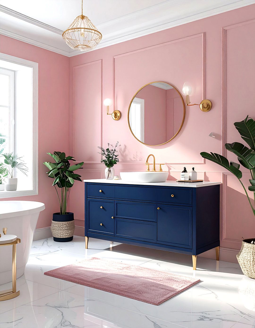 Blush and navy bathroom - 30 blush bathroom ideas
