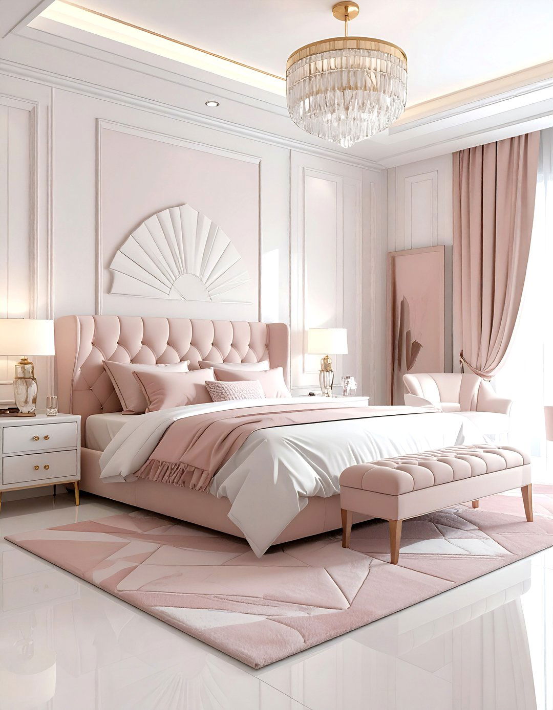 Blush and white art deco bedroom - 30 blush and white bedroom ideas