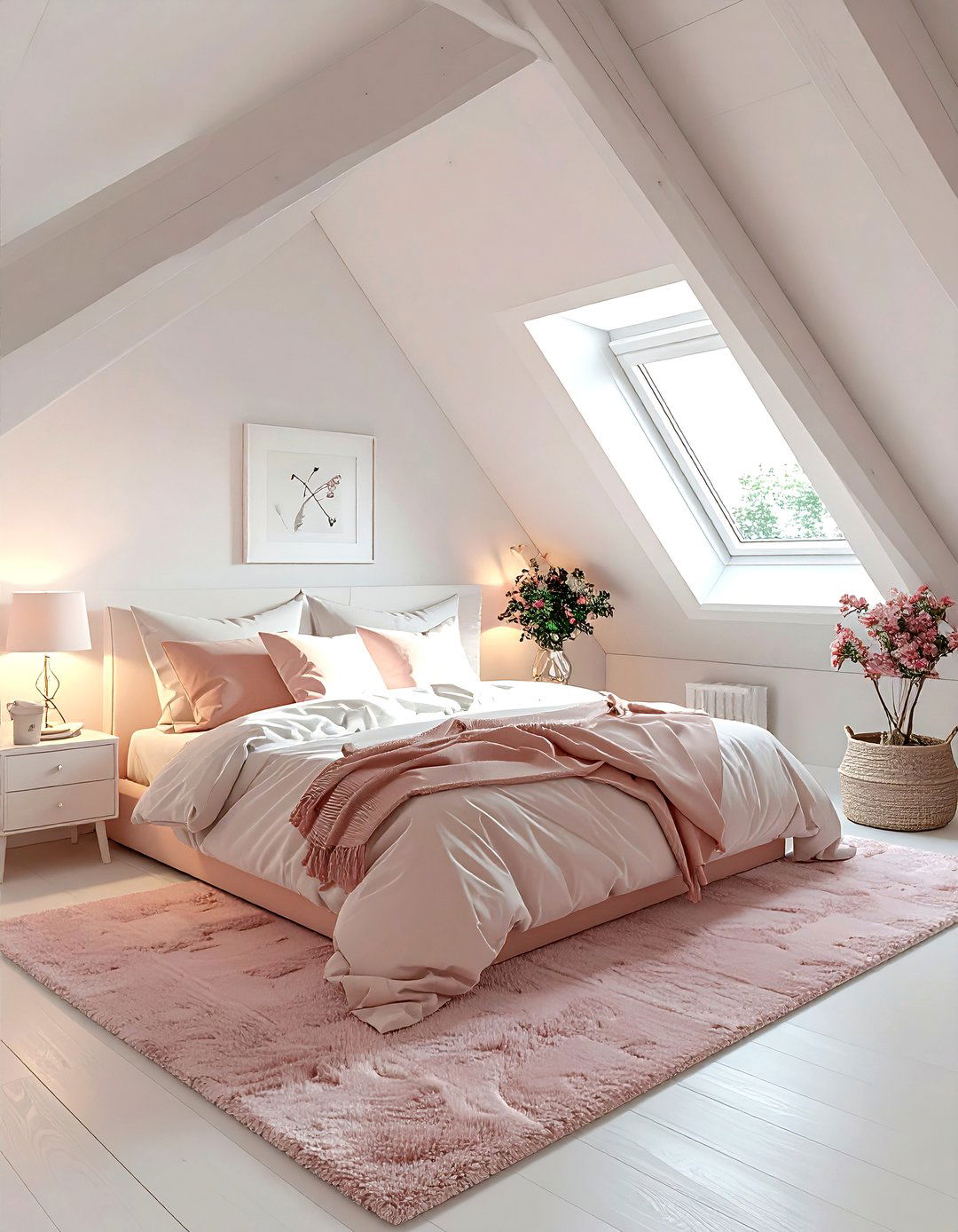 Blush and white attic bedroom - 30 blush and white bedroom ideas