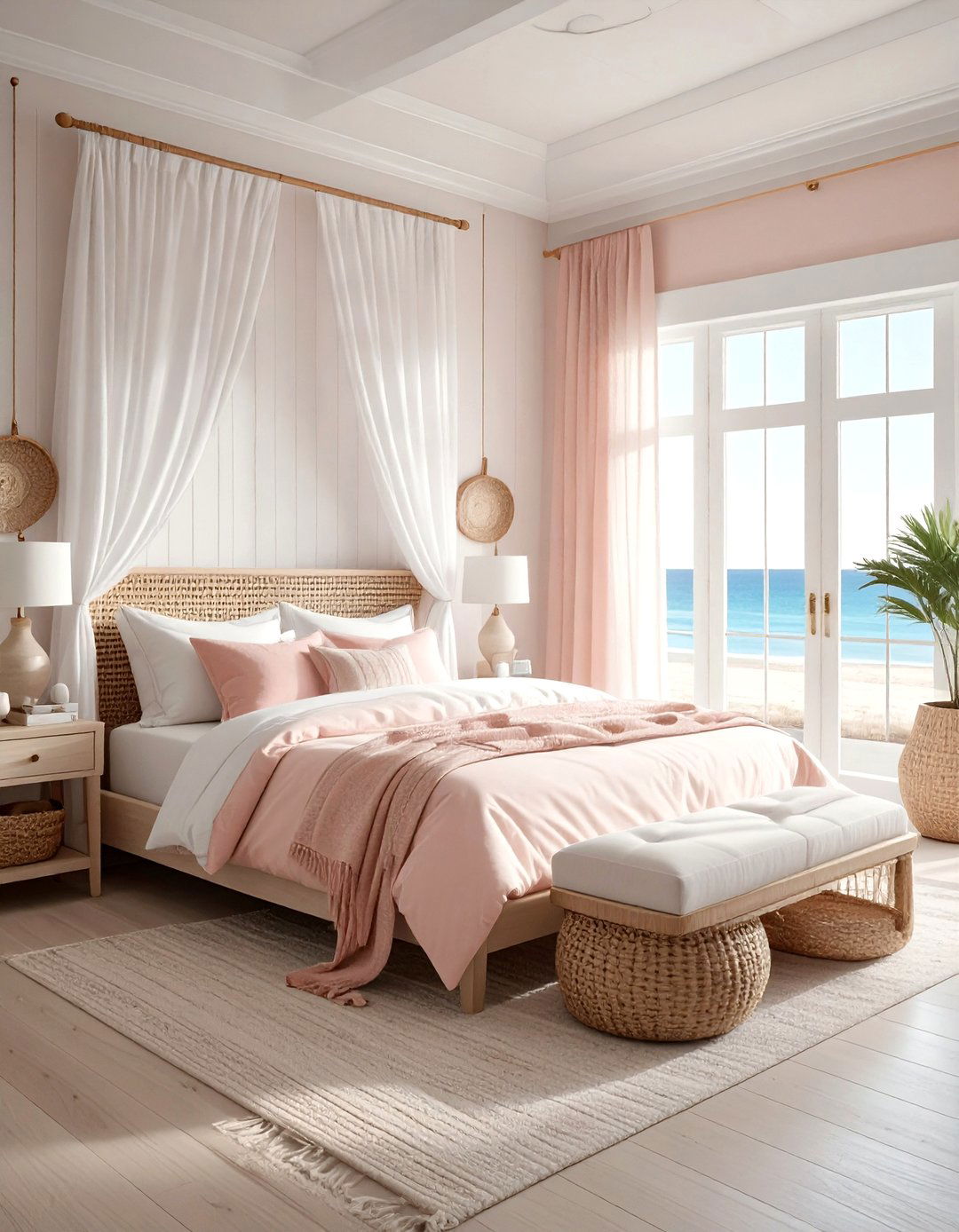 Blush and white coastal bedroom - 30 blush and white bedroom ideas