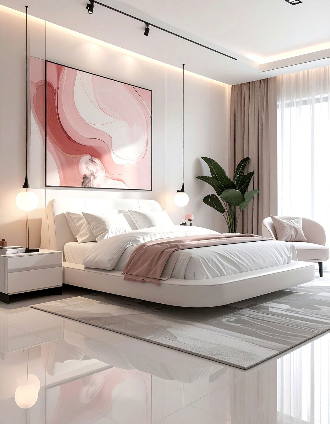Blush and white contemporary bedroom - 30 blush and white bedroom ideas