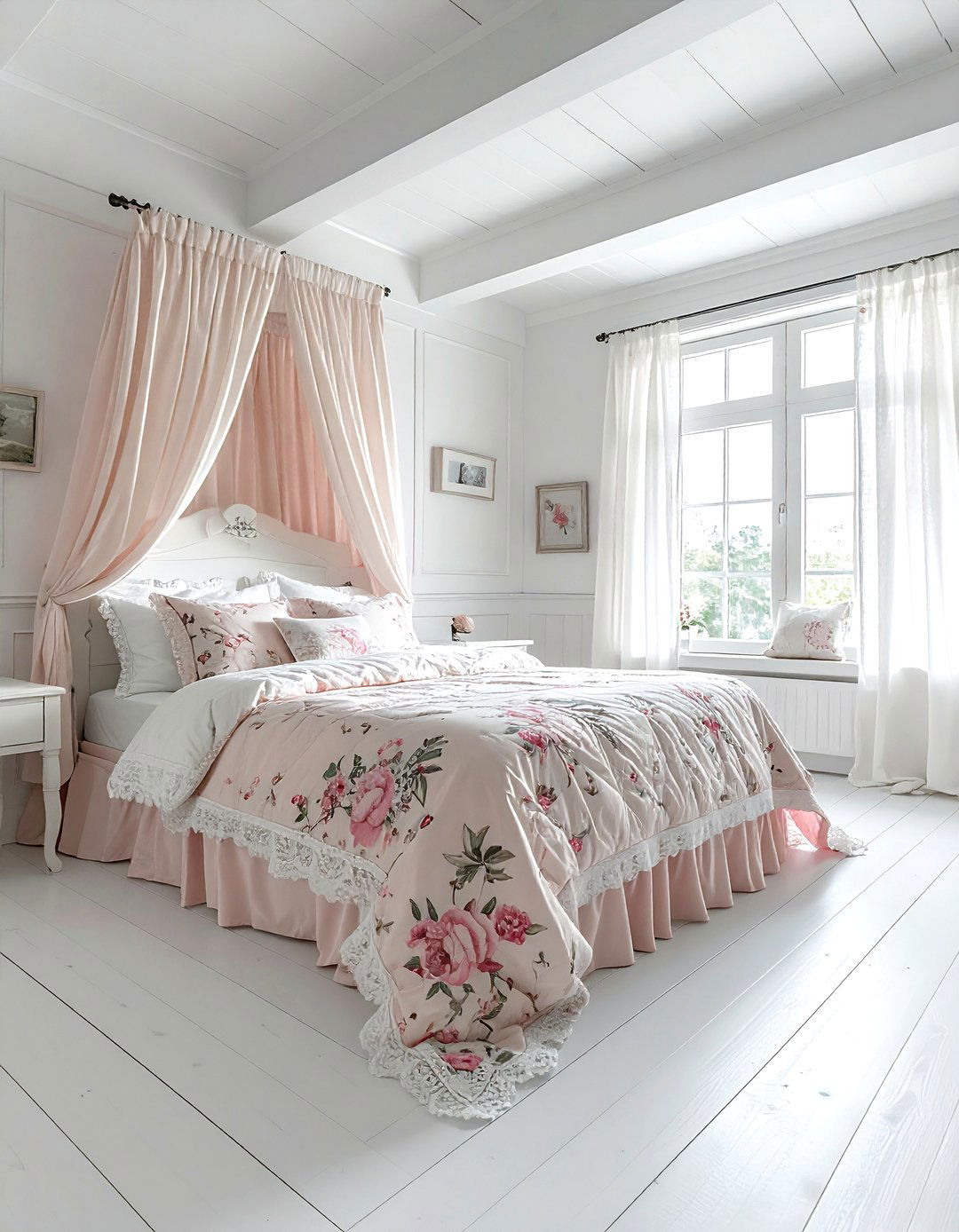 Blush and white cottagecore bedroom - 30 blush and white bedroom ideas