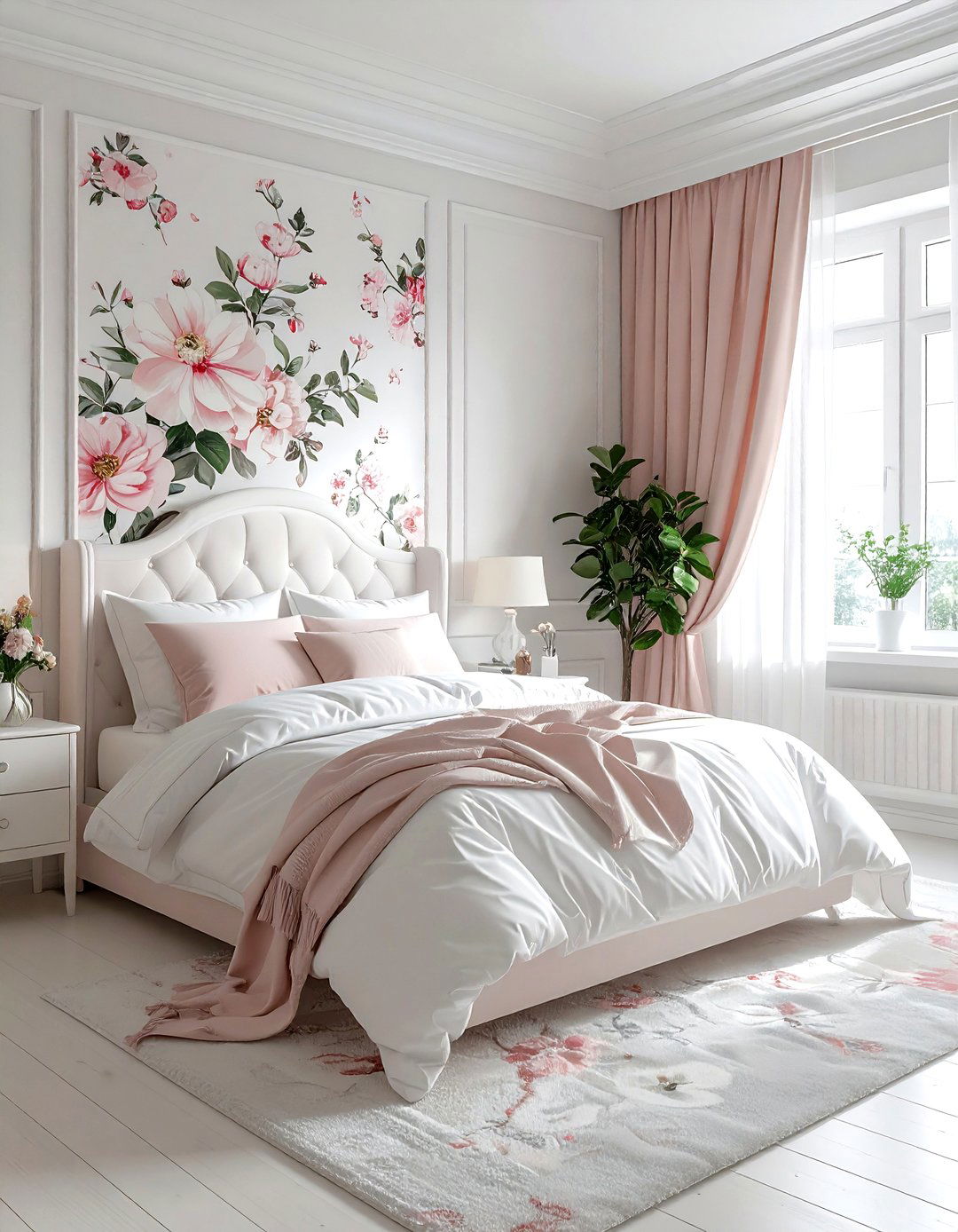 Blush and white floral bedroom - 30 blush and white bedroom ideas