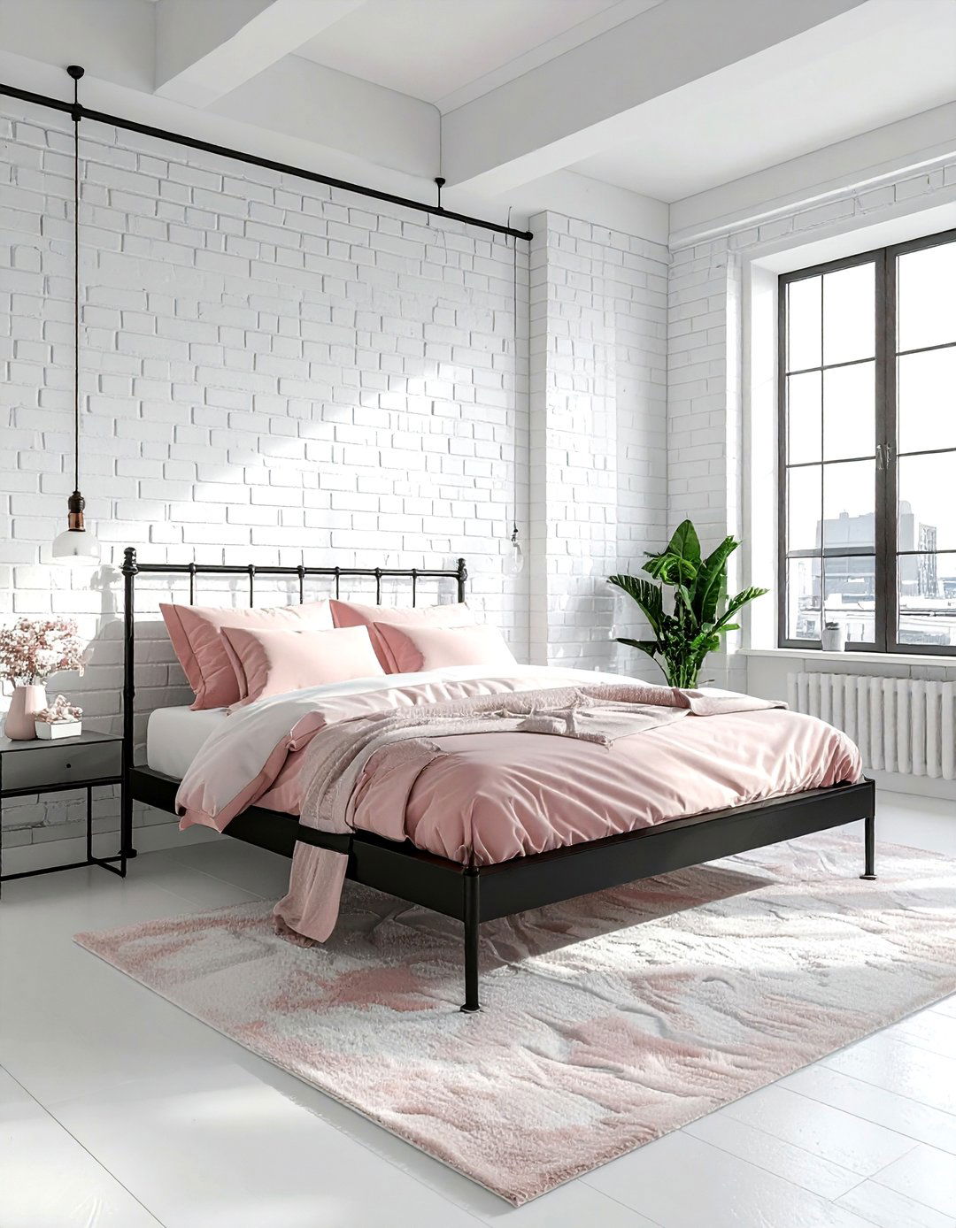 Blush and white industrial bedroom - 30 blush and white bedroom ideas
