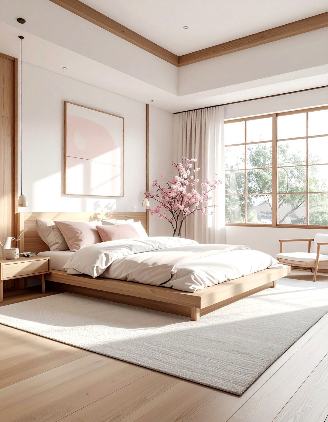 Blush and white japandi bedroom - 30 blush and white bedroom ideas