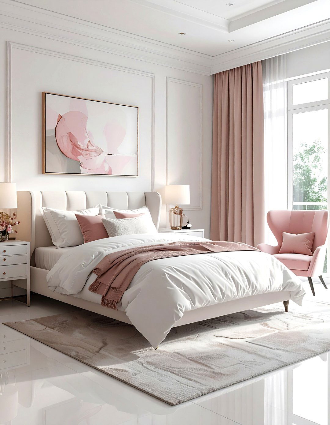 Blush and white transitional bedroom - 30 blush and white bedroom ideas