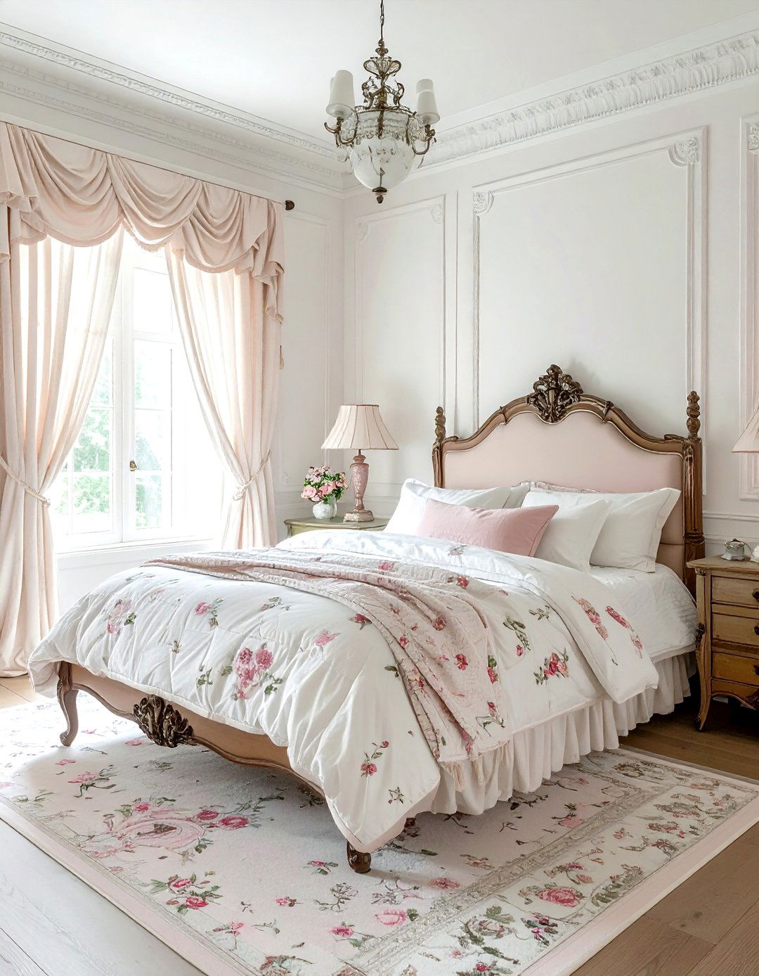 Blush and white vintage bedroom - 30 blush and white bedroom ideas