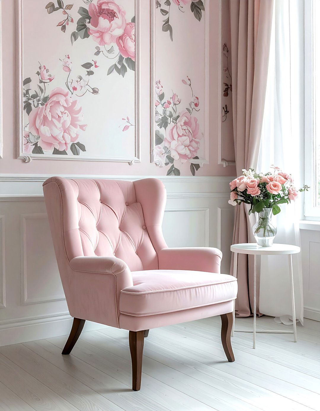 Blush and white wallpaper - 30 blush and white living room ideas
