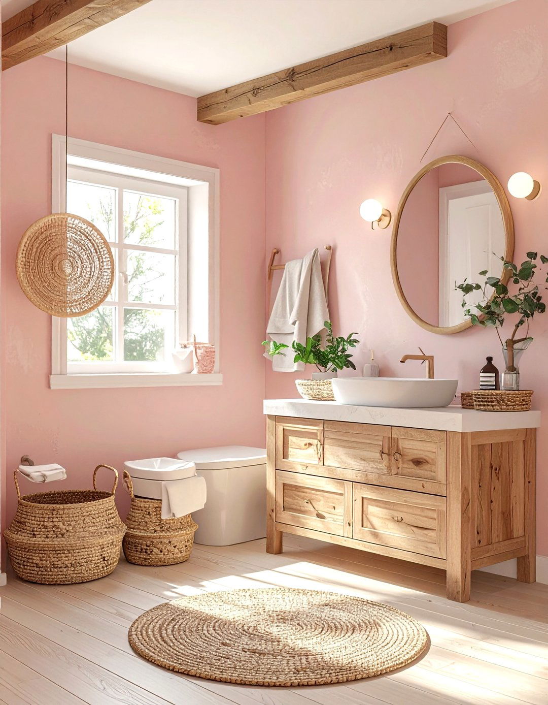 Blush and wood bathroom - 30 blush bathroom ideas