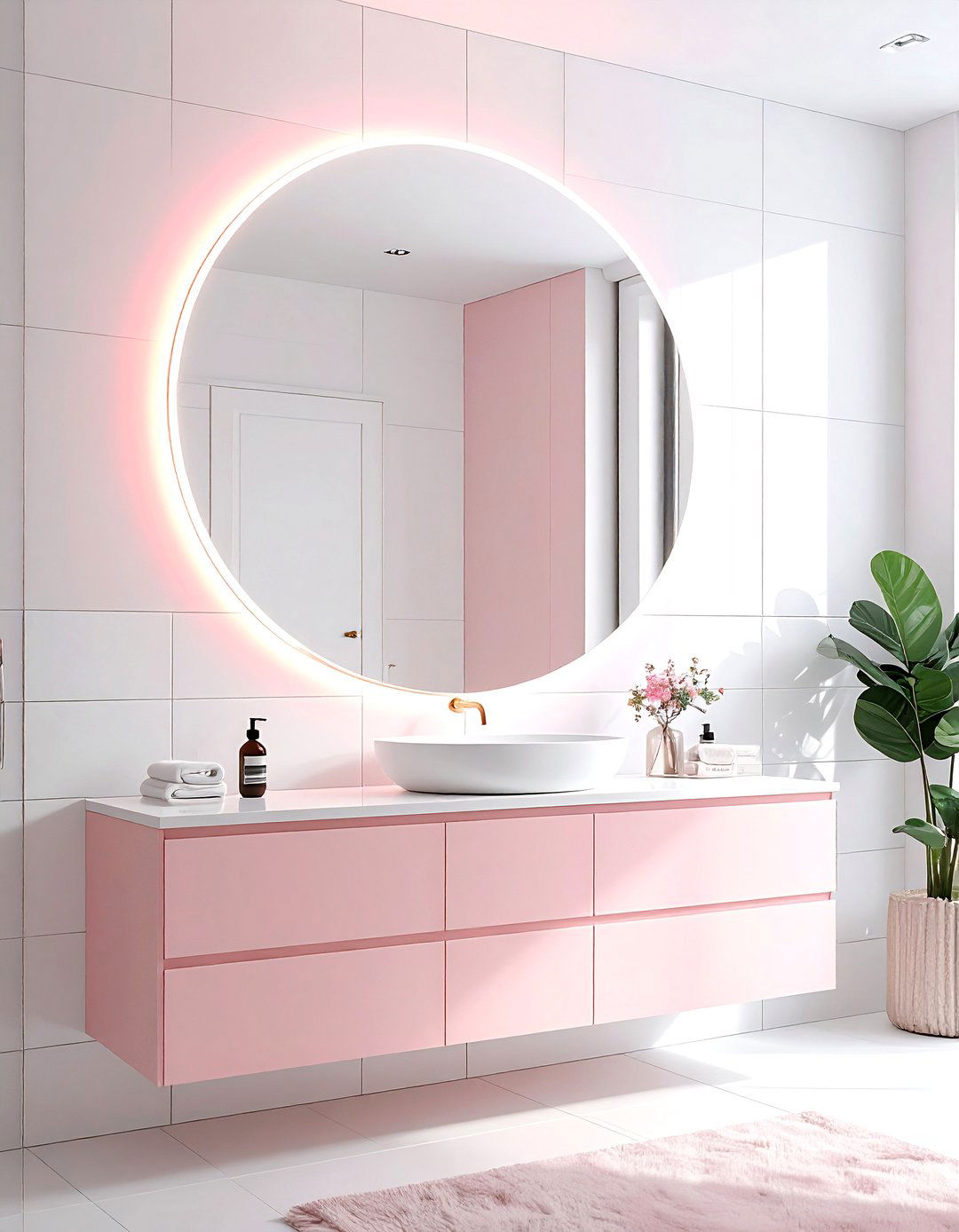 Blush bathroom mirrors - 30 blush and white bathroom ideas