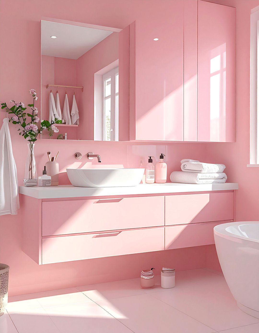 Blush bathroom storage - 30 blush and white bathroom ideas