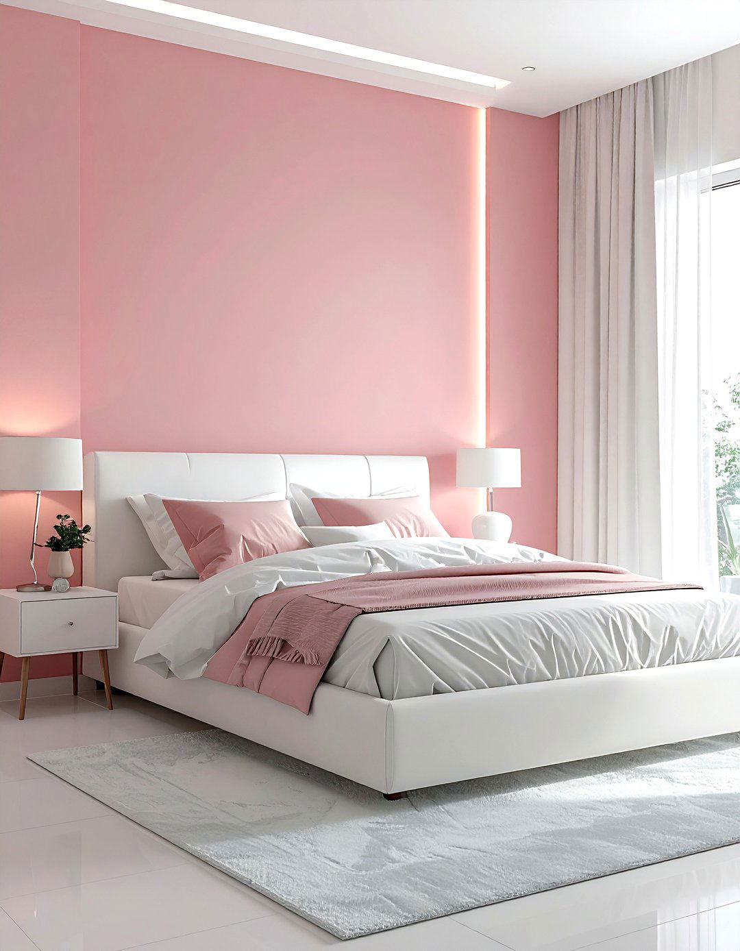 Blush pink accent wall - 30 blush and white bedroom ideas
