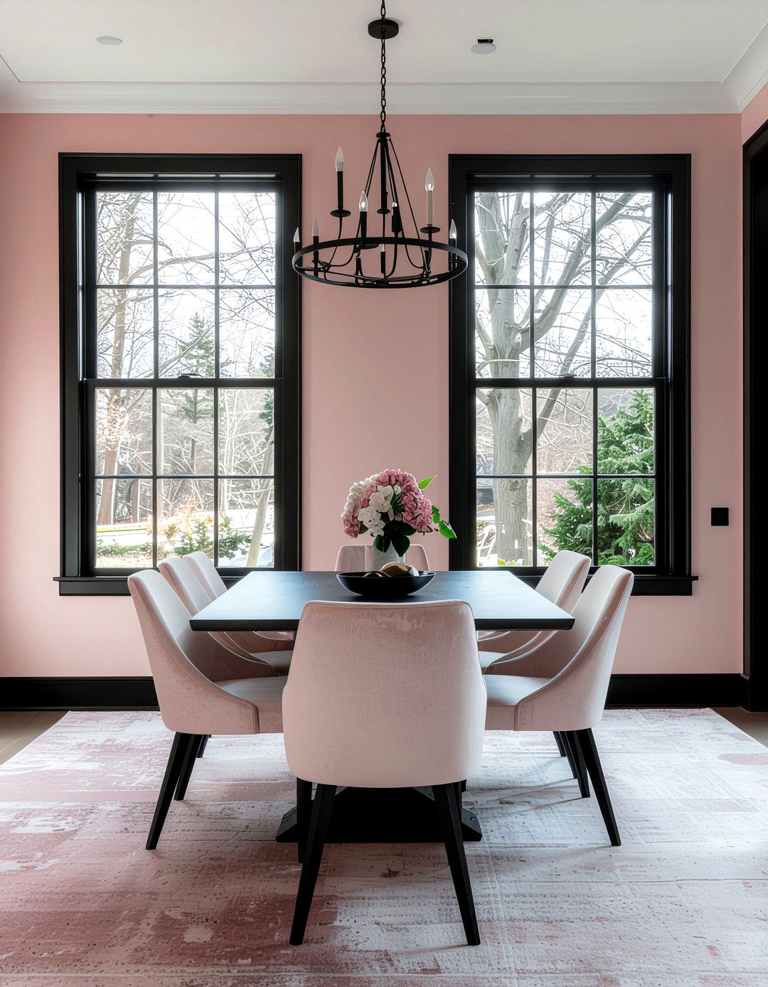 Blush pink and black dining room - 30 blush pink dining room ideas