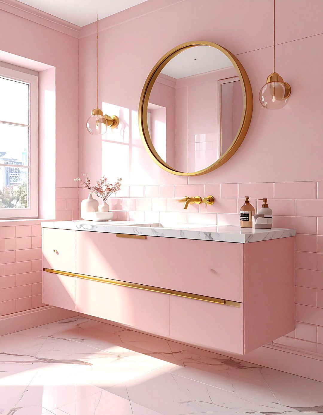 Blush pink and gold bathroom - 30 pink bathroom color schemes