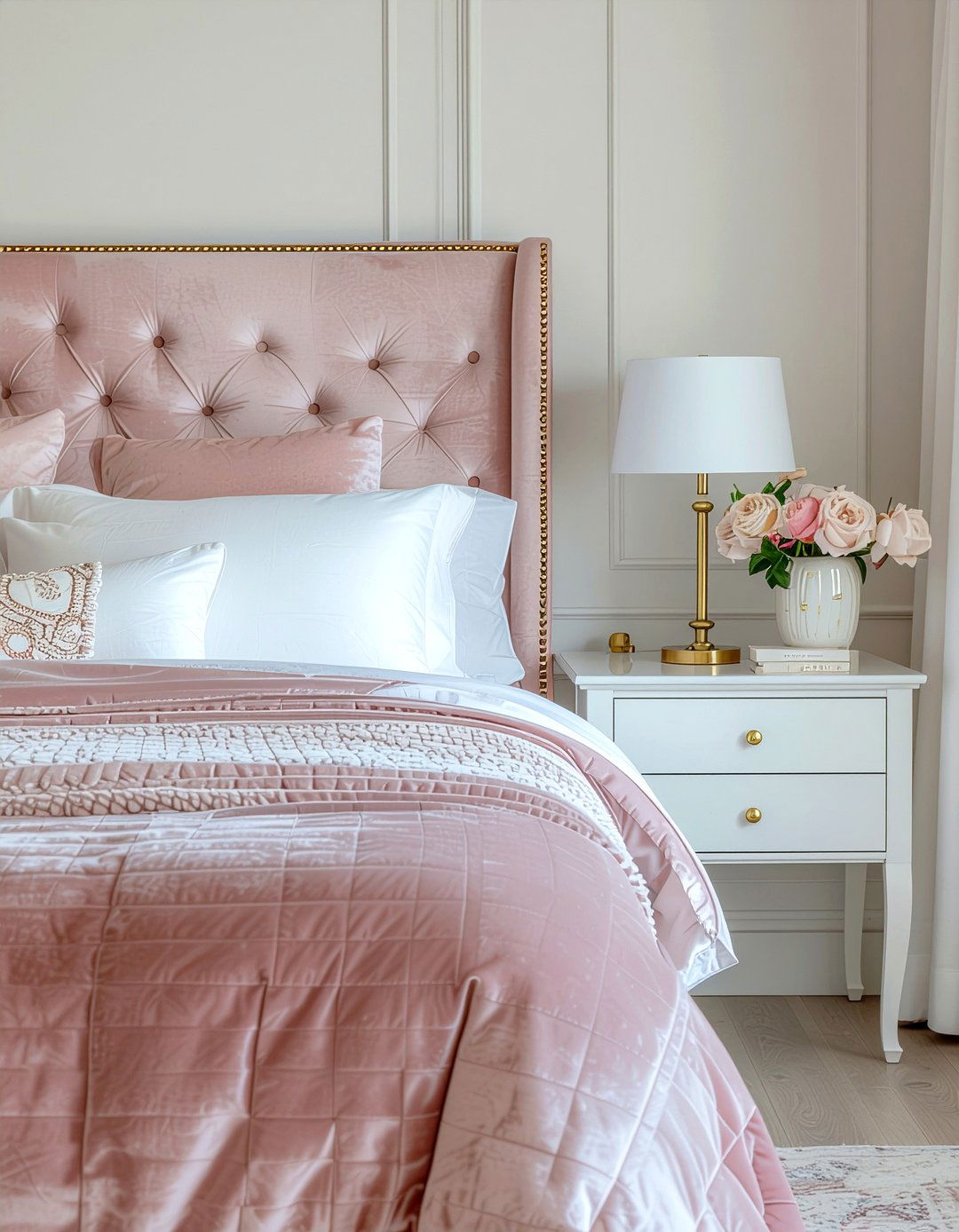 Blush pink and gold bedroom - 30 gold accent bedroom ideas