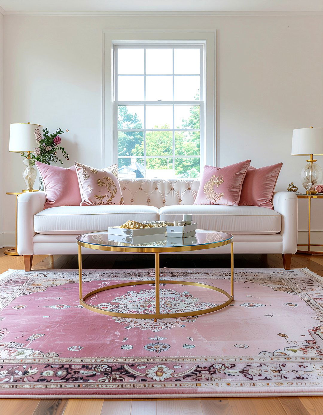 Blush pink and gold living room - 30 gold accent living room ideas