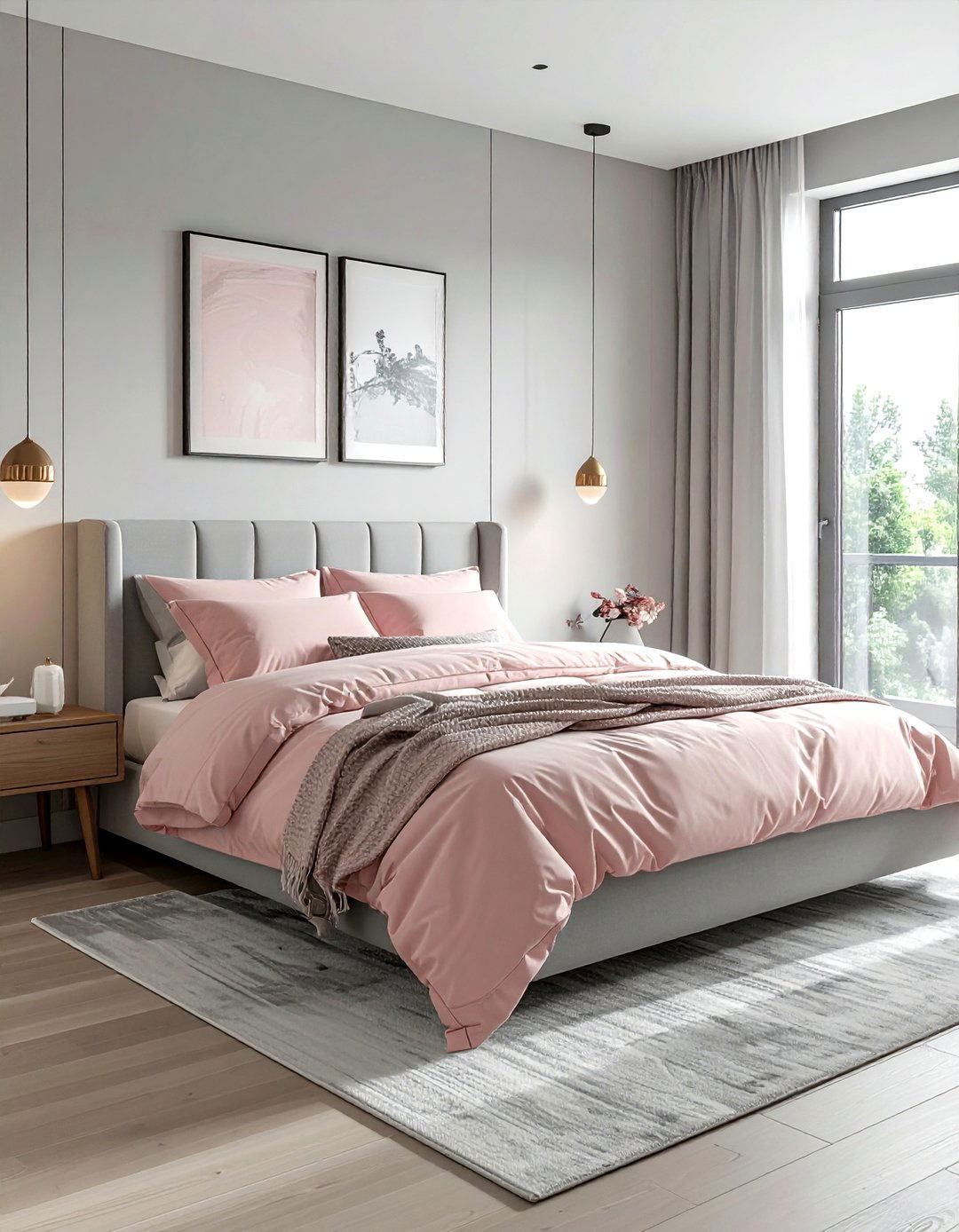 Blush pink and light gray bedroom - 30 pink gray bedroom ideas