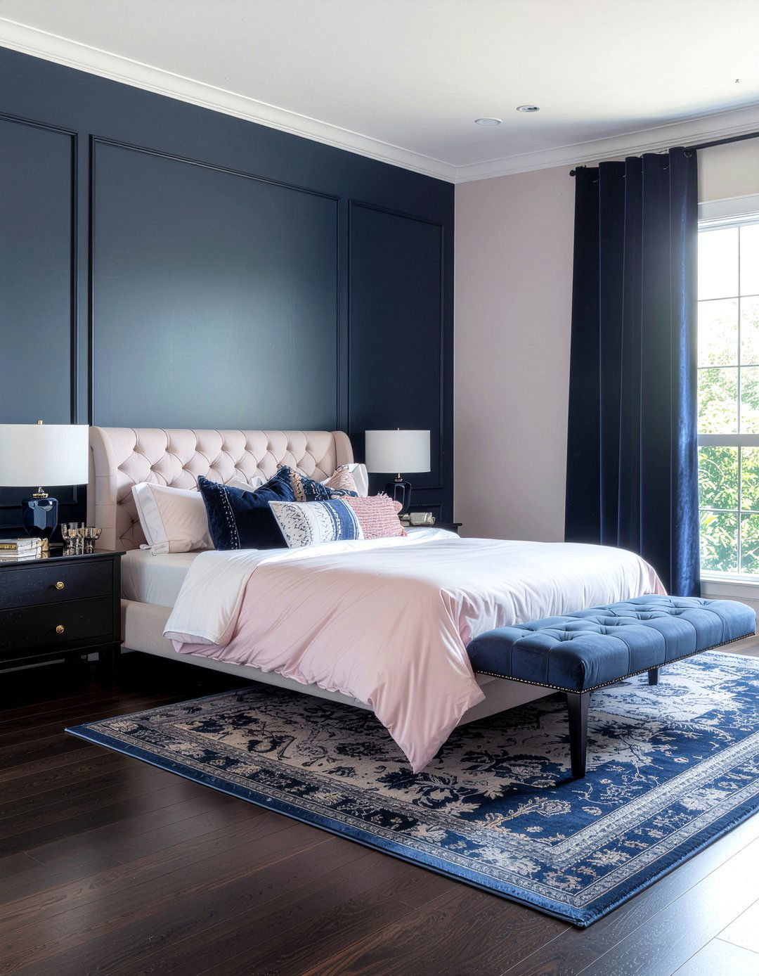 Blush pink and navy bedroom - 30 blush pink bedroom ideas