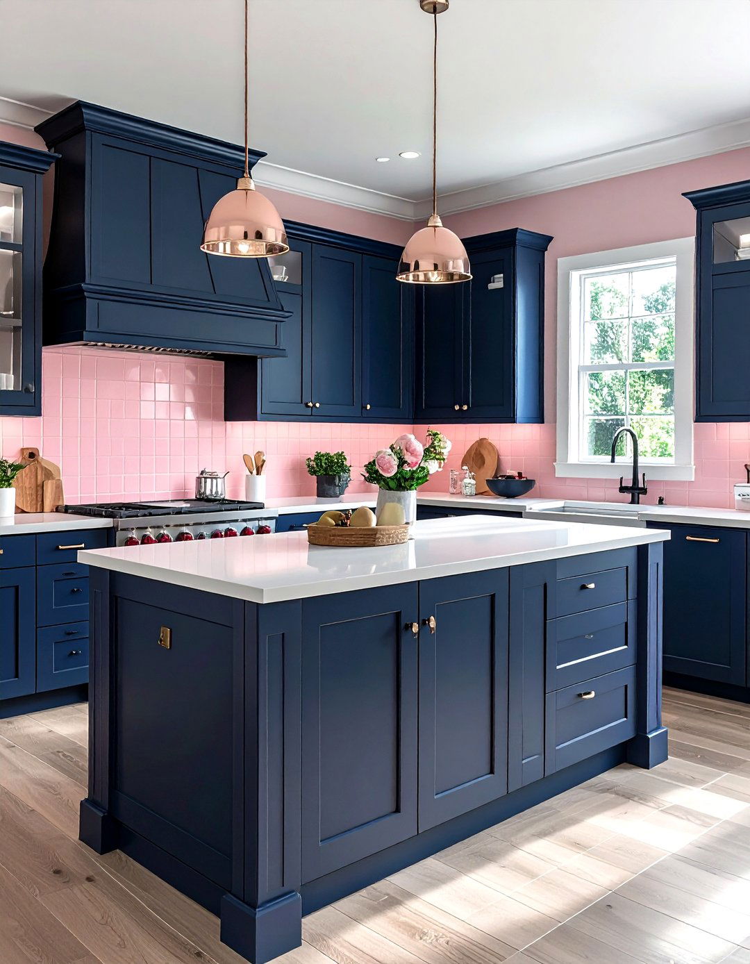 Blush pink and navy kitchen - 30 blush kitchen ideas