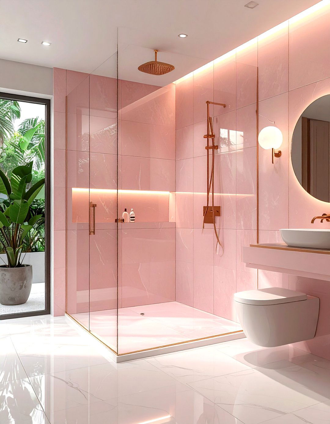 Blush pink bathroom tile - 30 pink and white bathroom ideas